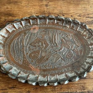 Antique Copper Persian Engraved Qajar Tray